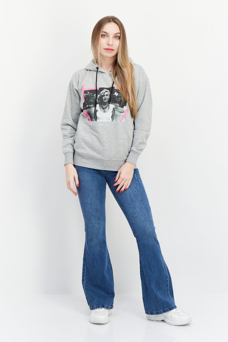 Marilyn Monroe Women Hooded Printed Long Sleeve Sweatshirts, Grey - Image 2